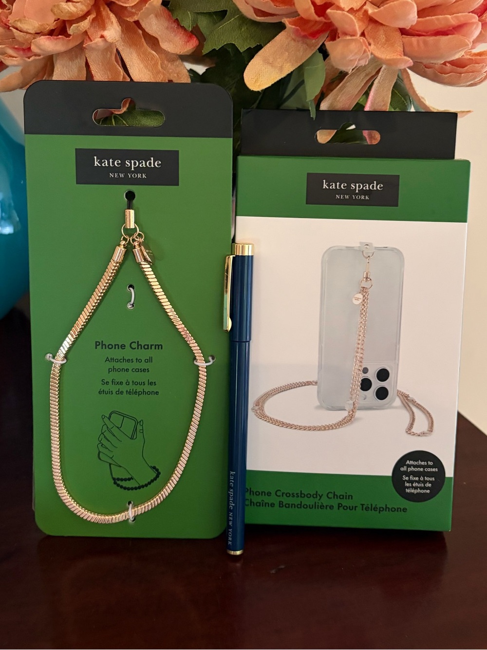 NWT kate spade bundle phone crossbody chain, phone charm wristlet, fine tip pen